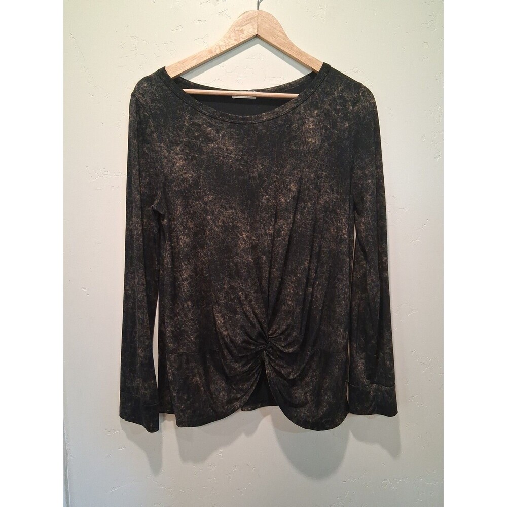 Oddi Women's M Long Sleeve Black Gold Acid Wash Look Soft Twist Hem Goth Grunge